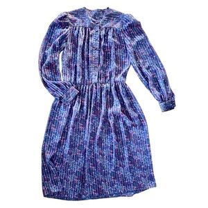 Vintage 1980s dress sheer blue sparkle 80s glam bold stripe button up sun summer